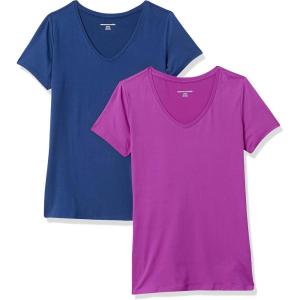 imageAmazon Essentials Womens Active Quick Dry Tech Stretch ShortSleeve VNeck TShirt Available in Plus Size Pack of 2NavyOrchid Purple