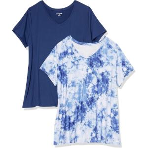 imageAmazon Essentials Womens Active Quick Dry Tech Stretch ShortSleeve VNeck TShirt Available in Plus Size Pack of 2NavyWhite Tie Dye