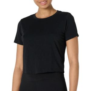imageAmazon Essentials Womens Active Soft Cotton Crewneck Short Sleeve Yoga Workout Lightweight Cropped TShirtBlack