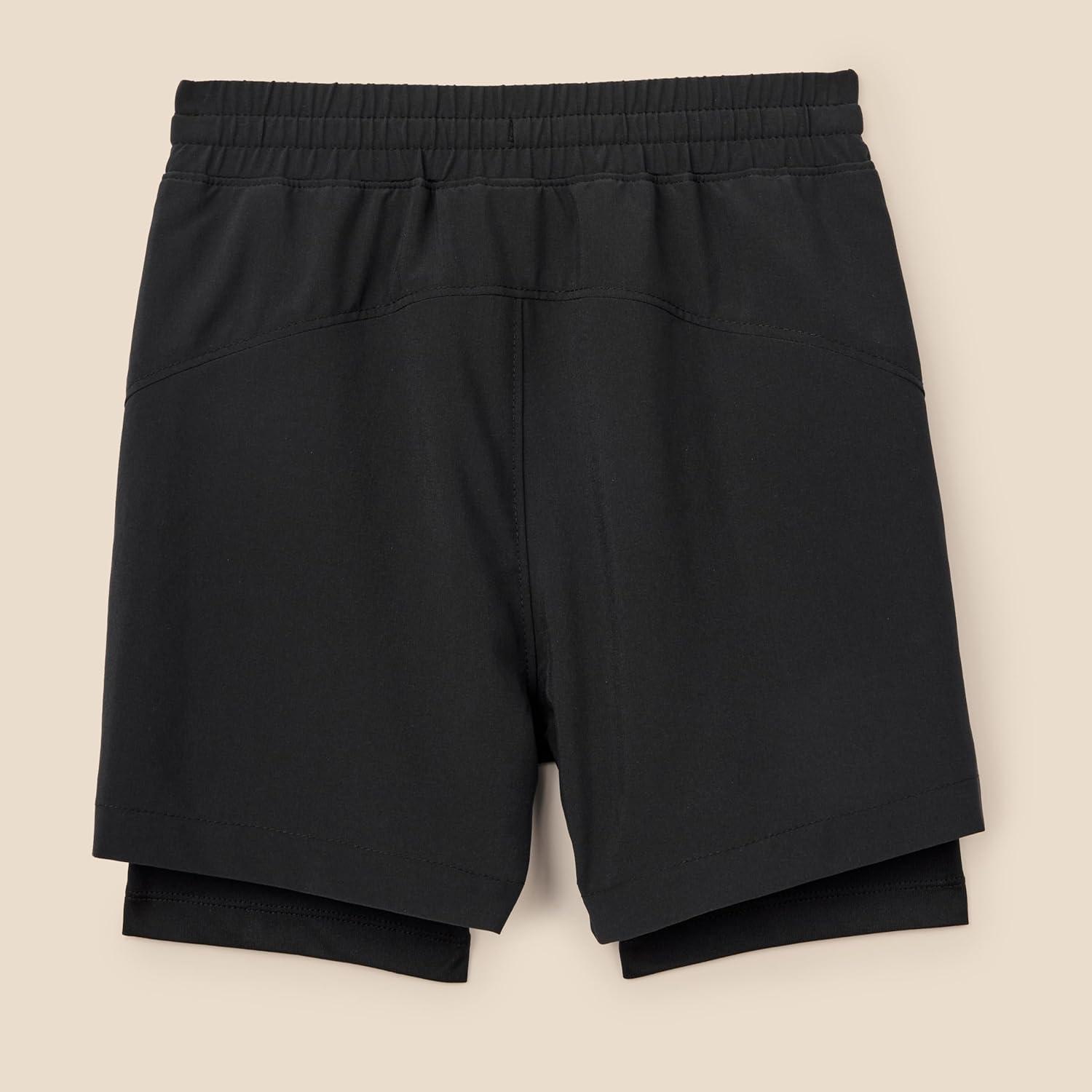 imageAmazon Essentials Boys Active Performance Stretch Woven Athletic Training Shorts with LinerBlack