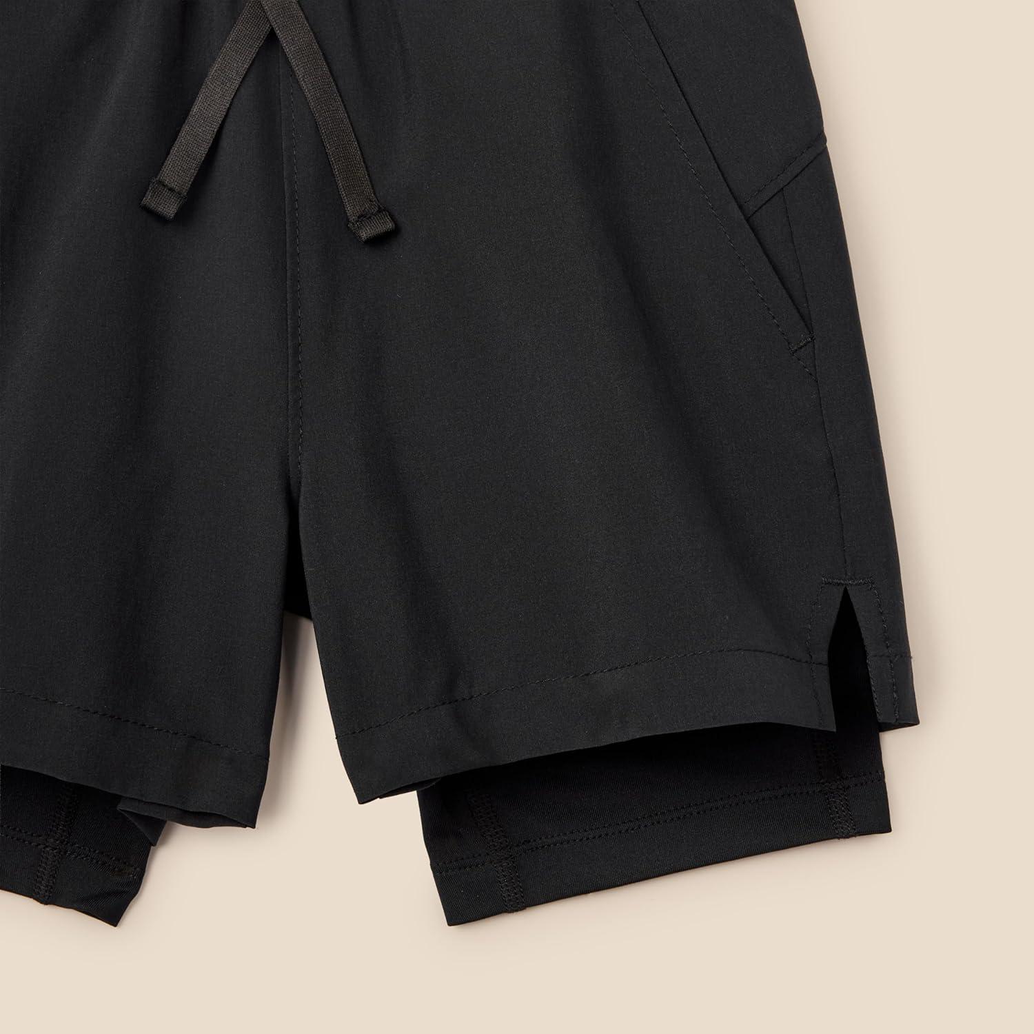 imageAmazon Essentials Boys Active Performance Stretch Woven Athletic Training Shorts with LinerBlack