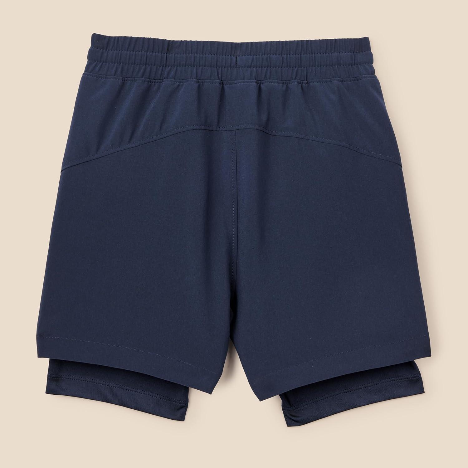 imageAmazon Essentials Boys Active Performance Stretch Woven Athletic Training Shorts with LinerNavy