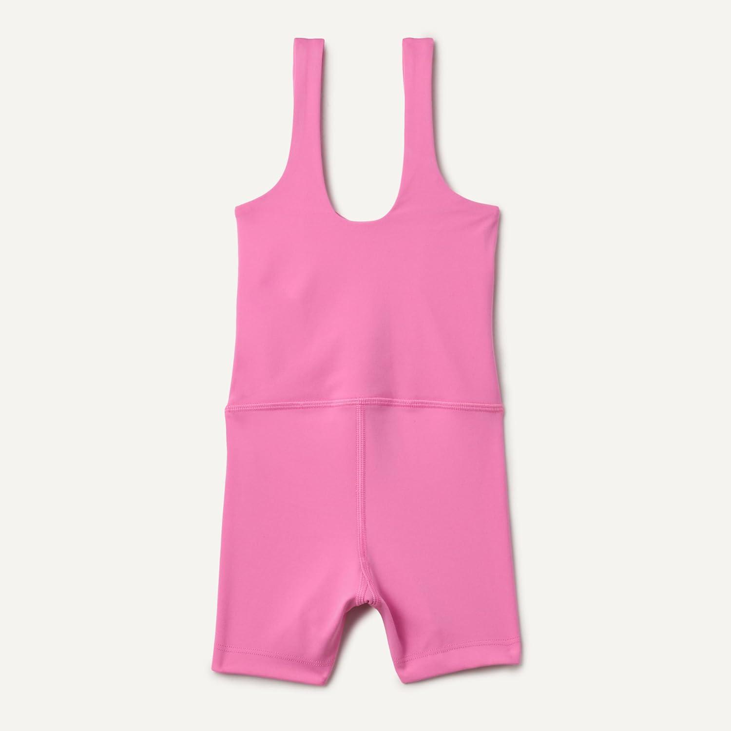 imageAmazon Essentials Girls Gymnastics Buttery Soft FormFlex Tank Unitard Leotard with ShortsPink