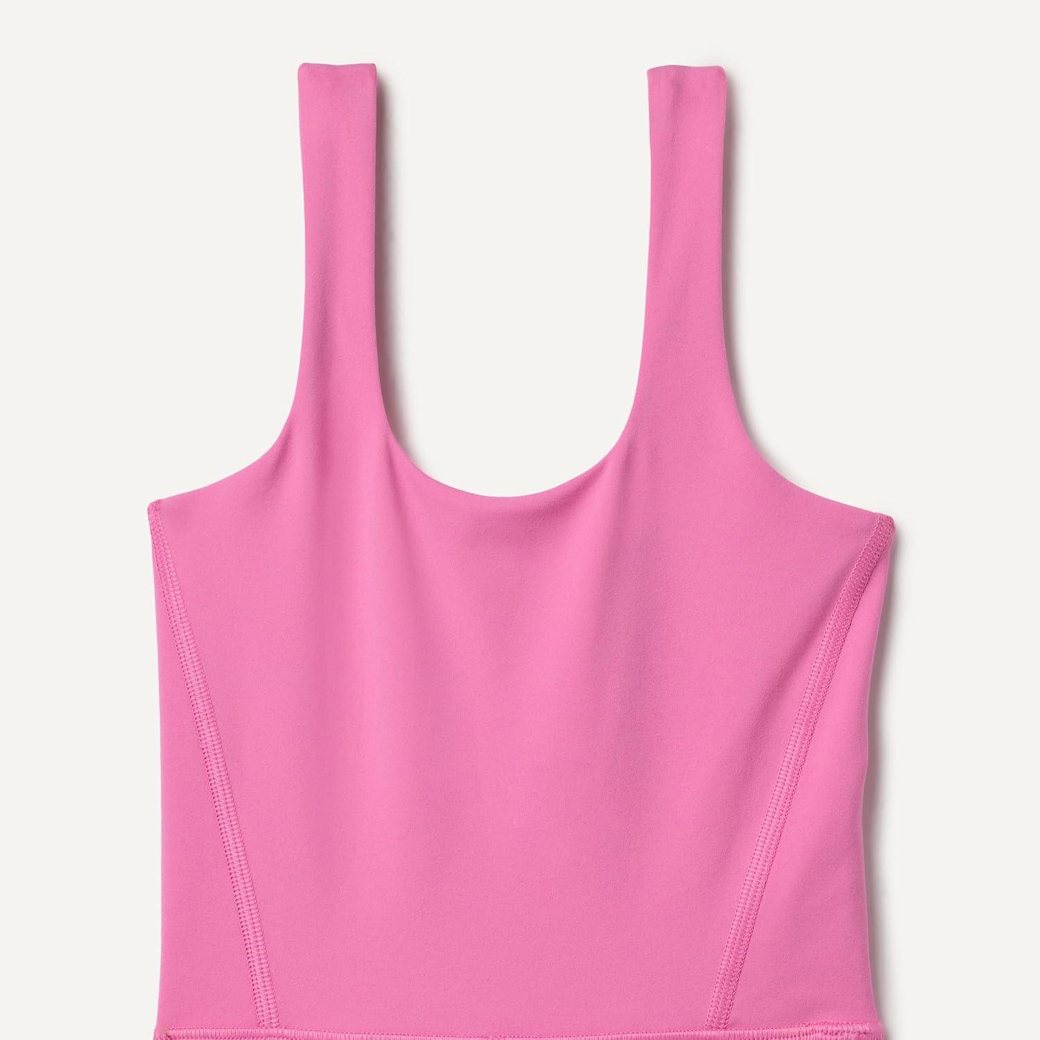 imageAmazon Essentials Girls Gymnastics Buttery Soft FormFlex Tank Unitard Leotard with ShortsPink