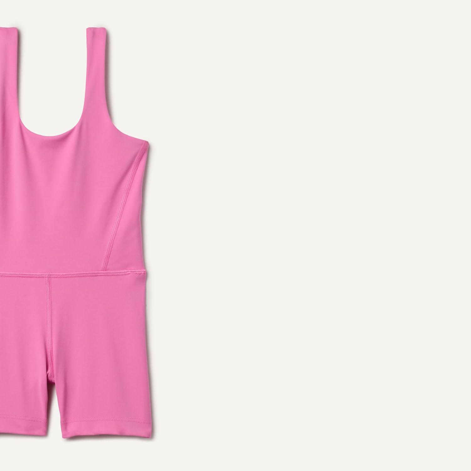 imageAmazon Essentials Girls Gymnastics Buttery Soft FormFlex Tank Unitard Leotard with ShortsPink