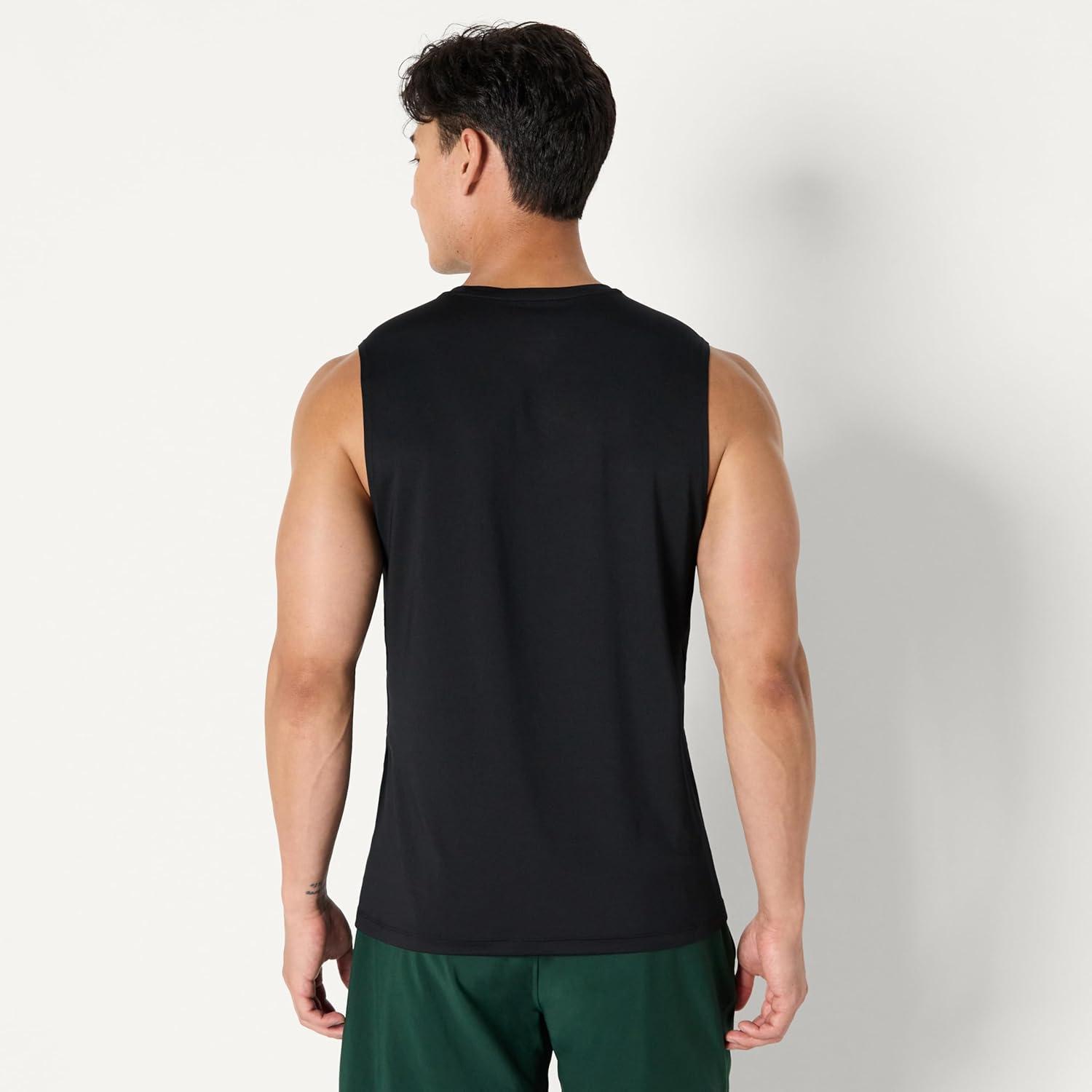 imageAmazon Essentials Mens Active Quick Dry Tech Stretch Lightweight Sleeveless Muscle Shirt MultipacksBlackHeather Graphite