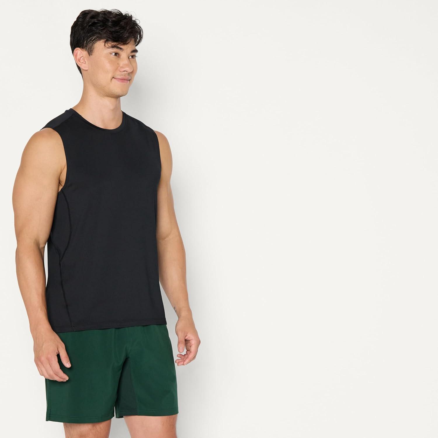 imageAmazon Essentials Mens Active Quick Dry Tech Stretch Lightweight Sleeveless Muscle Shirt MultipacksBlackHeather Graphite