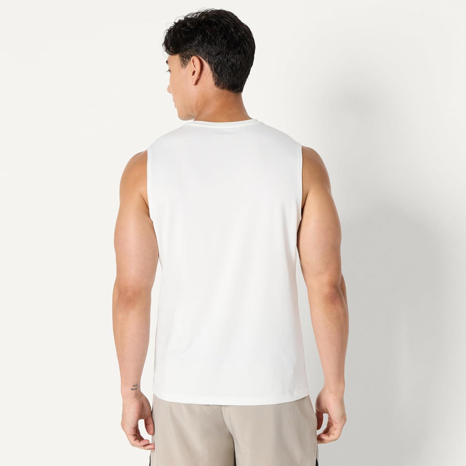 imageAmazon Essentials Mens Active Quick Dry Tech Stretch Lightweight Sleeveless Muscle Shirt MultipacksBlackWhite