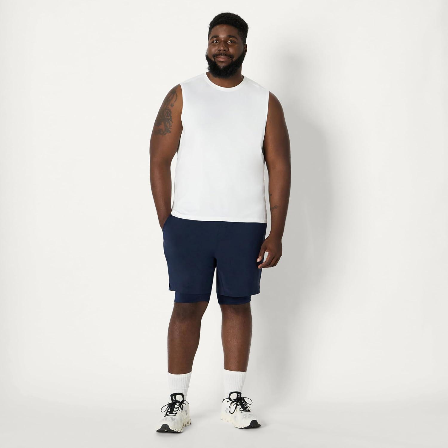 imageAmazon Essentials Mens Active Quick Dry Tech Stretch Lightweight Sleeveless Muscle Shirt MultipacksBlackWhite