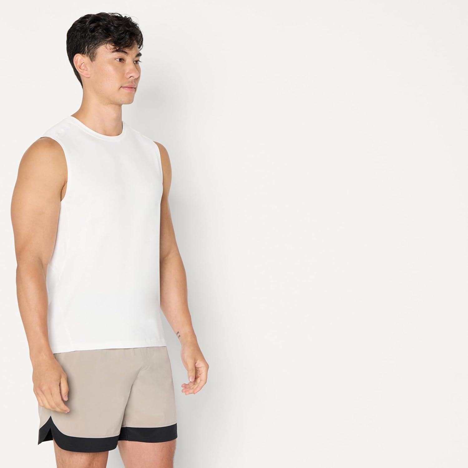 imageAmazon Essentials Mens Active Quick Dry Tech Stretch Lightweight Sleeveless Muscle Shirt MultipacksBlackWhite