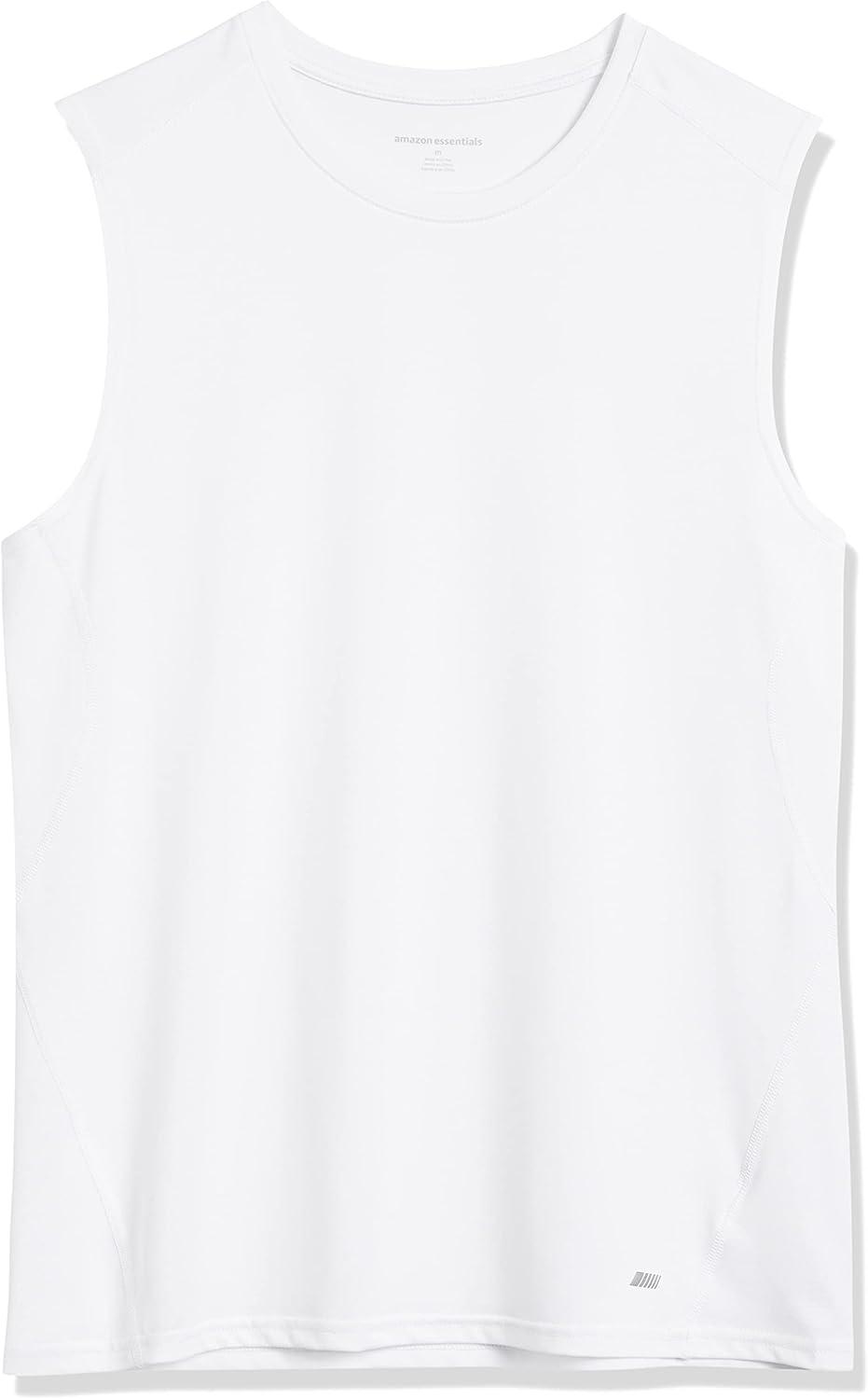 imageAmazon Essentials Mens Active Quick Dry Tech Stretch Lightweight Sleeveless Muscle Shirt MultipacksBright White