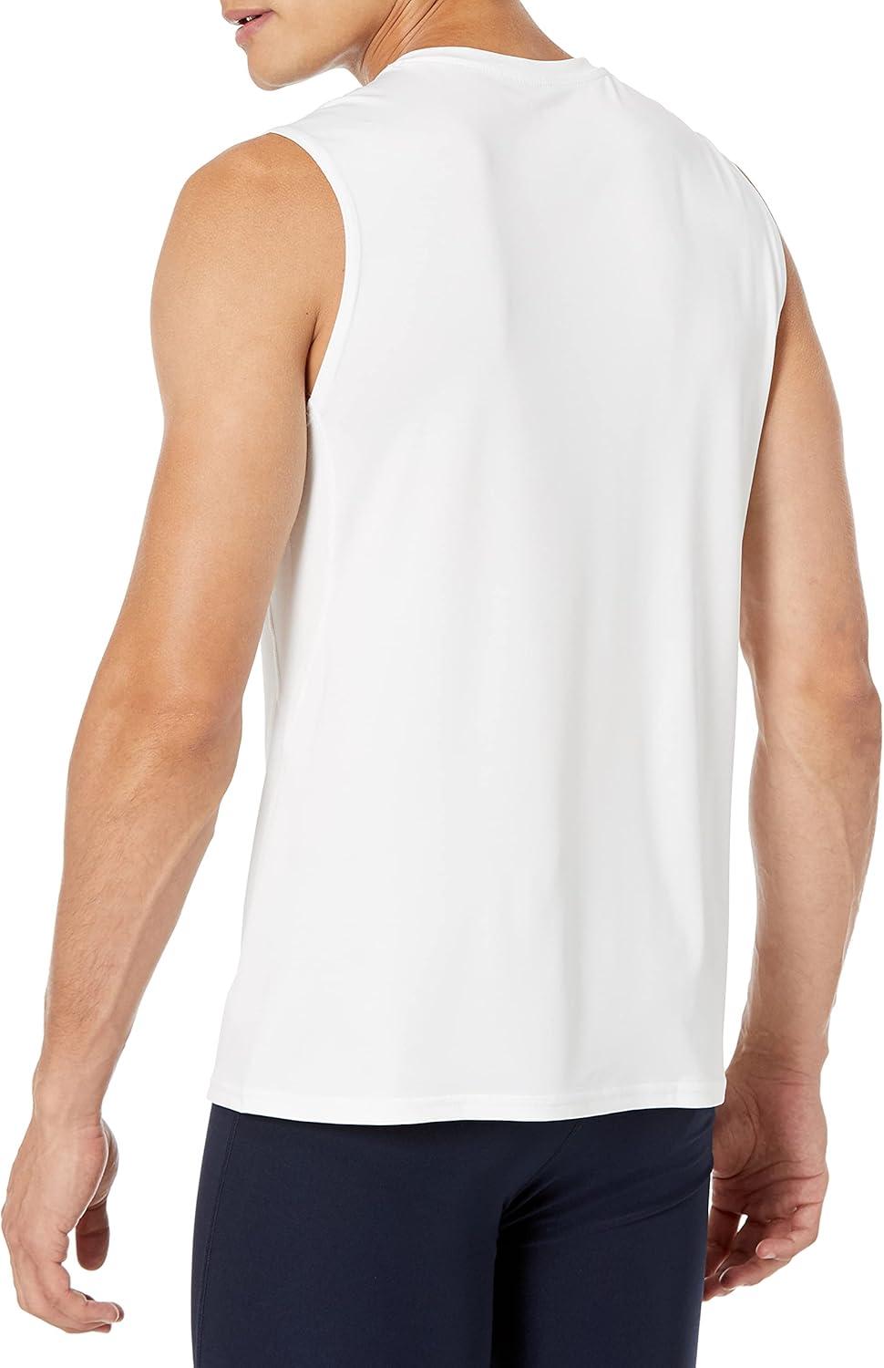 imageAmazon Essentials Mens Active Quick Dry Tech Stretch Lightweight Sleeveless Muscle Shirt MultipacksBright White