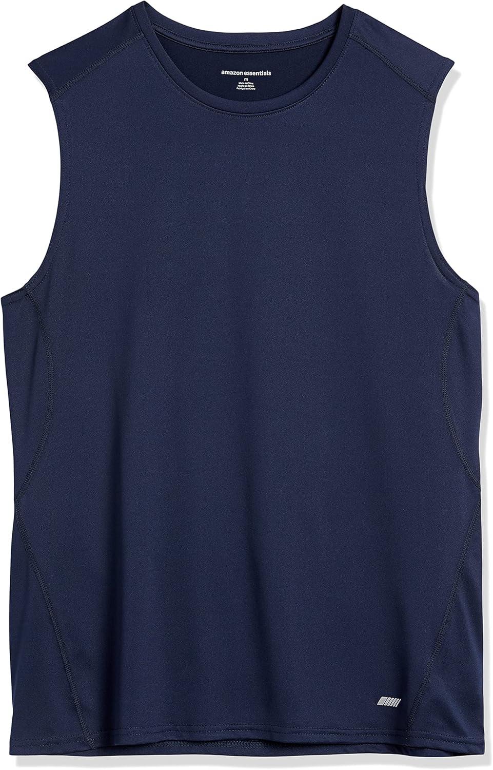 imageAmazon Essentials Mens Active Quick Dry Tech Stretch Lightweight Sleeveless Muscle Shirt MultipacksDark Blue
