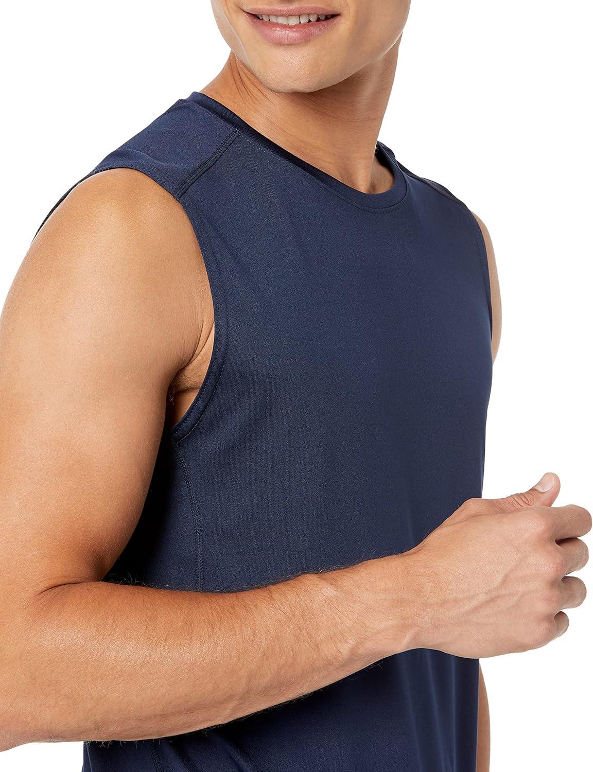 imageAmazon Essentials Mens Active Quick Dry Tech Stretch Lightweight Sleeveless Muscle Shirt MultipacksDark Blue
