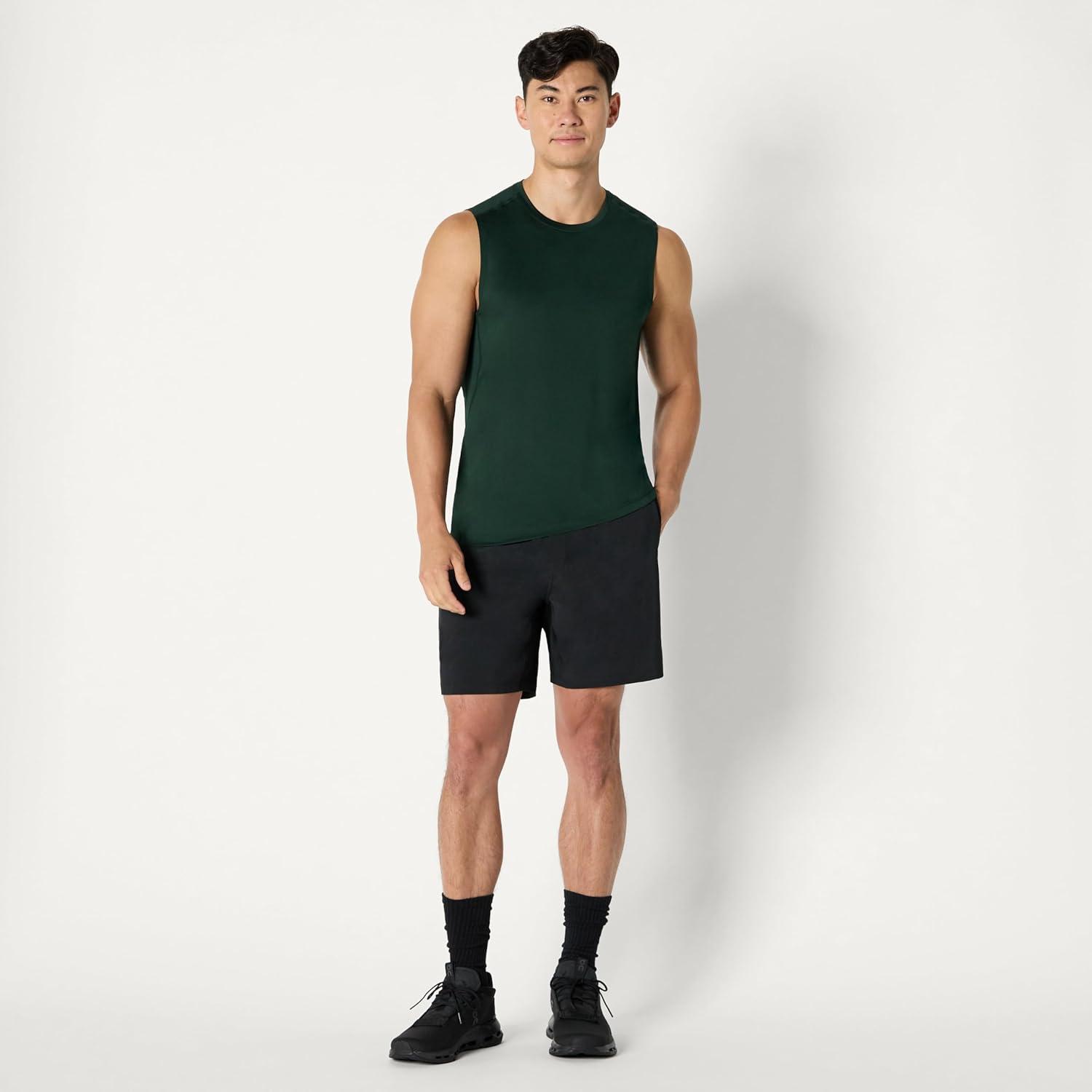 imageAmazon Essentials Mens Active Quick Dry Tech Stretch Lightweight Sleeveless Muscle Shirt MultipacksDark GreenHeather Graphite