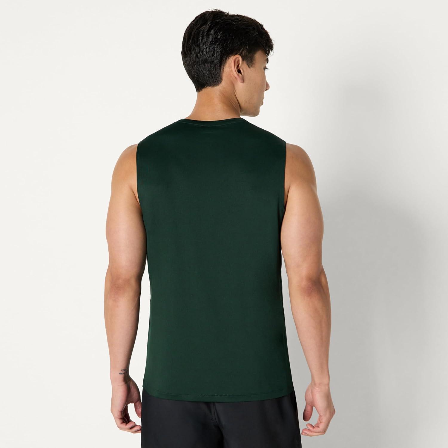 imageAmazon Essentials Mens Active Quick Dry Tech Stretch Lightweight Sleeveless Muscle Shirt MultipacksDark GreenHeather Graphite