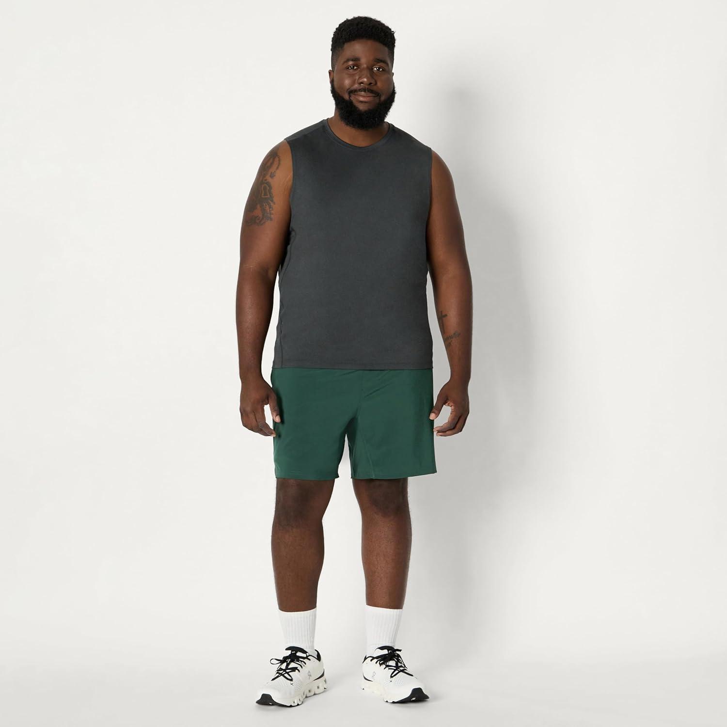 imageAmazon Essentials Mens Active Quick Dry Tech Stretch Lightweight Sleeveless Muscle Shirt MultipacksDark GreenHeather Graphite