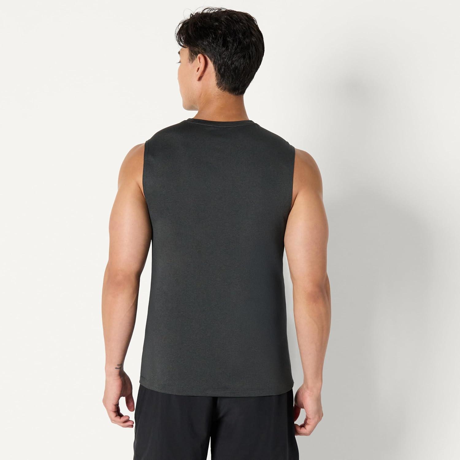 imageAmazon Essentials Mens Active Quick Dry Tech Stretch Lightweight Sleeveless Muscle Shirt MultipacksHeather GraphiteHenna