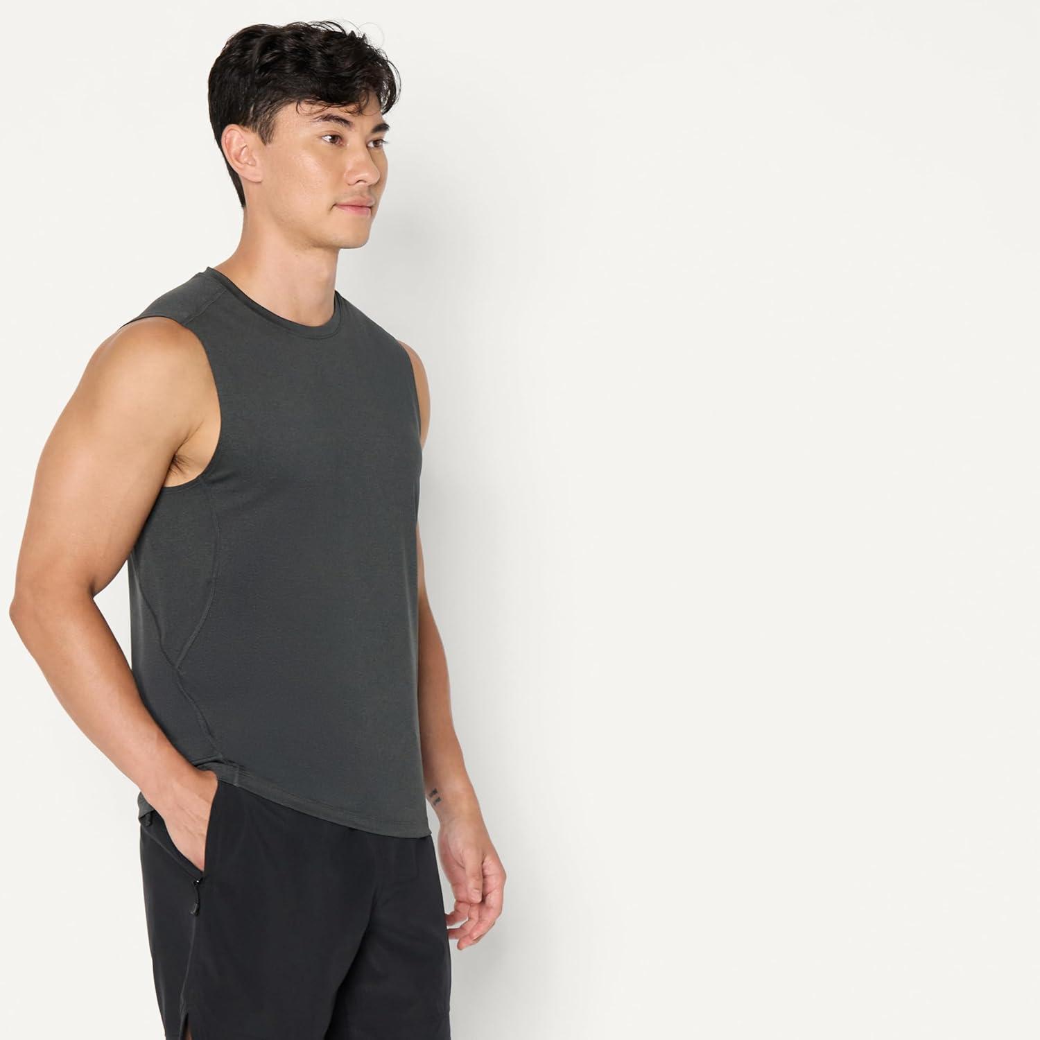 imageAmazon Essentials Mens Active Quick Dry Tech Stretch Lightweight Sleeveless Muscle Shirt MultipacksHeather GraphiteHenna