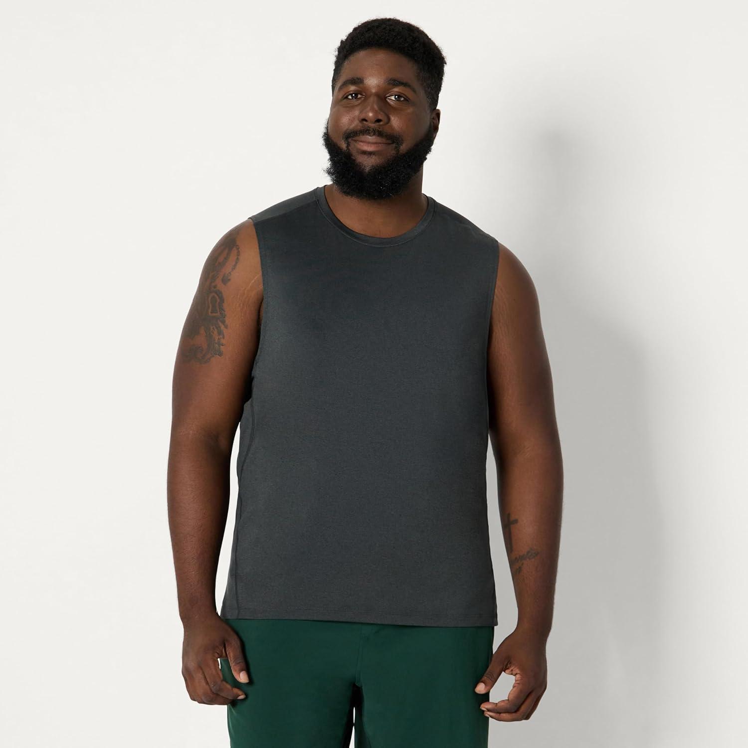 imageAmazon Essentials Mens Active Quick Dry Tech Stretch Lightweight Sleeveless Muscle Shirt MultipacksHeather GraphiteHenna