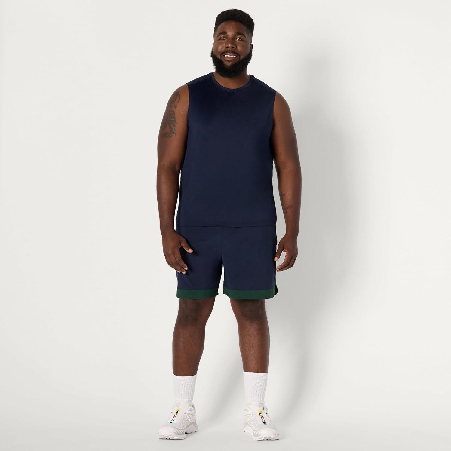 imageAmazon Essentials Mens Active Quick Dry Tech Stretch Lightweight Sleeveless Muscle Shirt MultipacksHeather GraphiteNavy