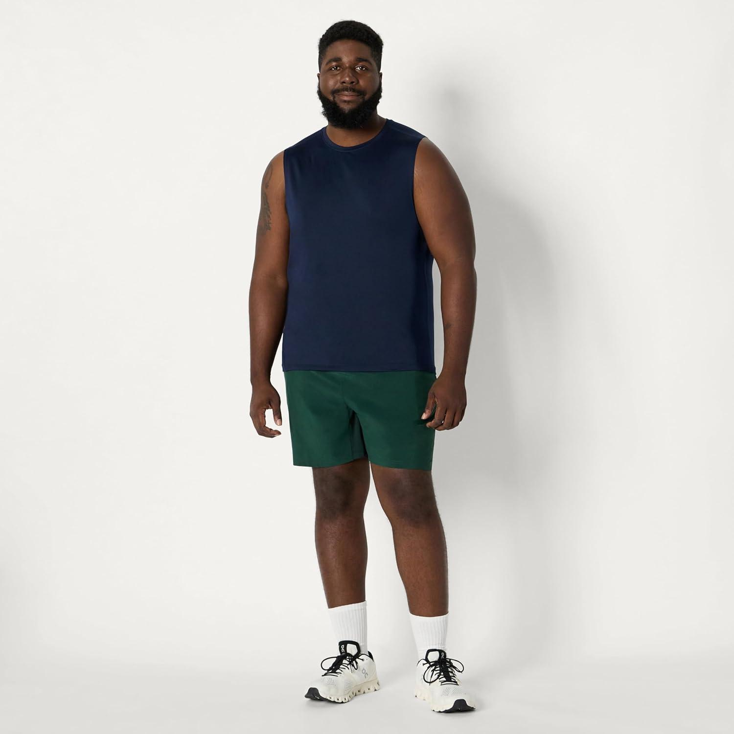 imageAmazon Essentials Mens Active Quick Dry Tech Stretch Lightweight Sleeveless Muscle Shirt MultipacksNavy