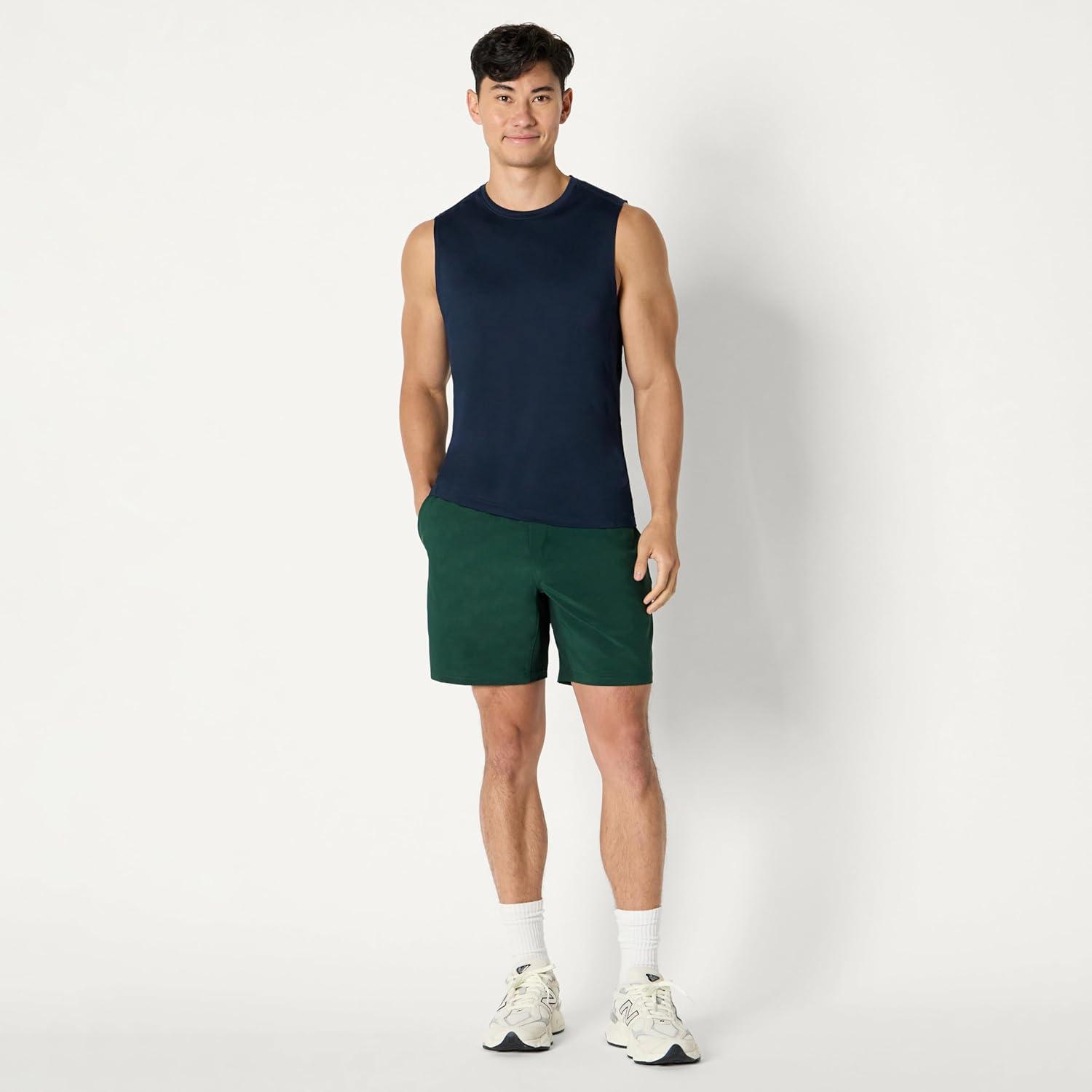 imageAmazon Essentials Mens Active Quick Dry Tech Stretch Lightweight Sleeveless Muscle Shirt MultipacksNavy