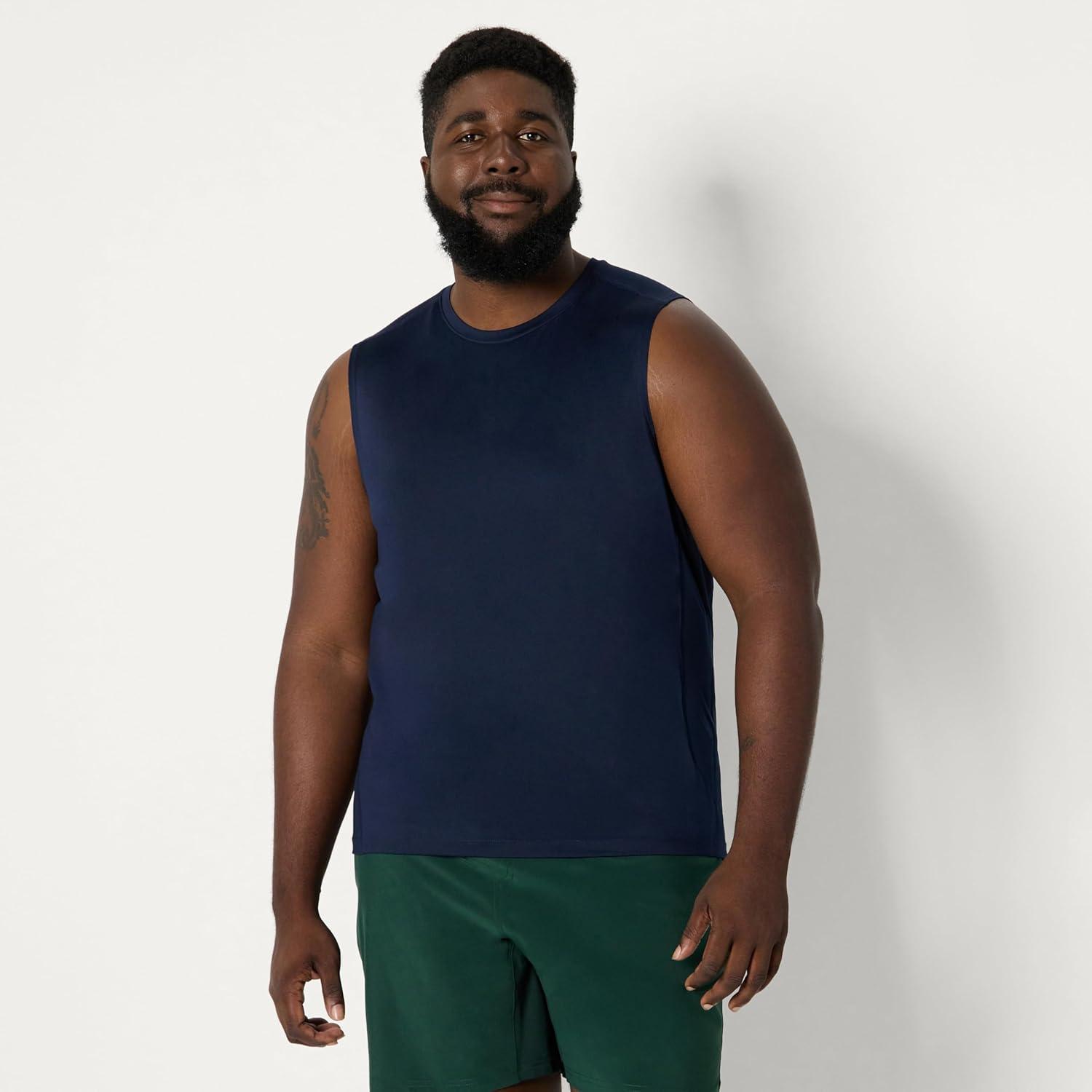 imageAmazon Essentials Mens Active Quick Dry Tech Stretch Lightweight Sleeveless Muscle Shirt MultipacksNavy