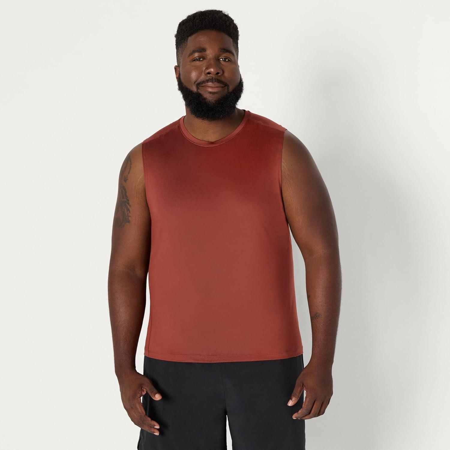imageAmazon Essentials Mens Active Quick Dry Tech Stretch Lightweight Sleeveless Muscle Shirt MultipacksRich Chestnut Brown