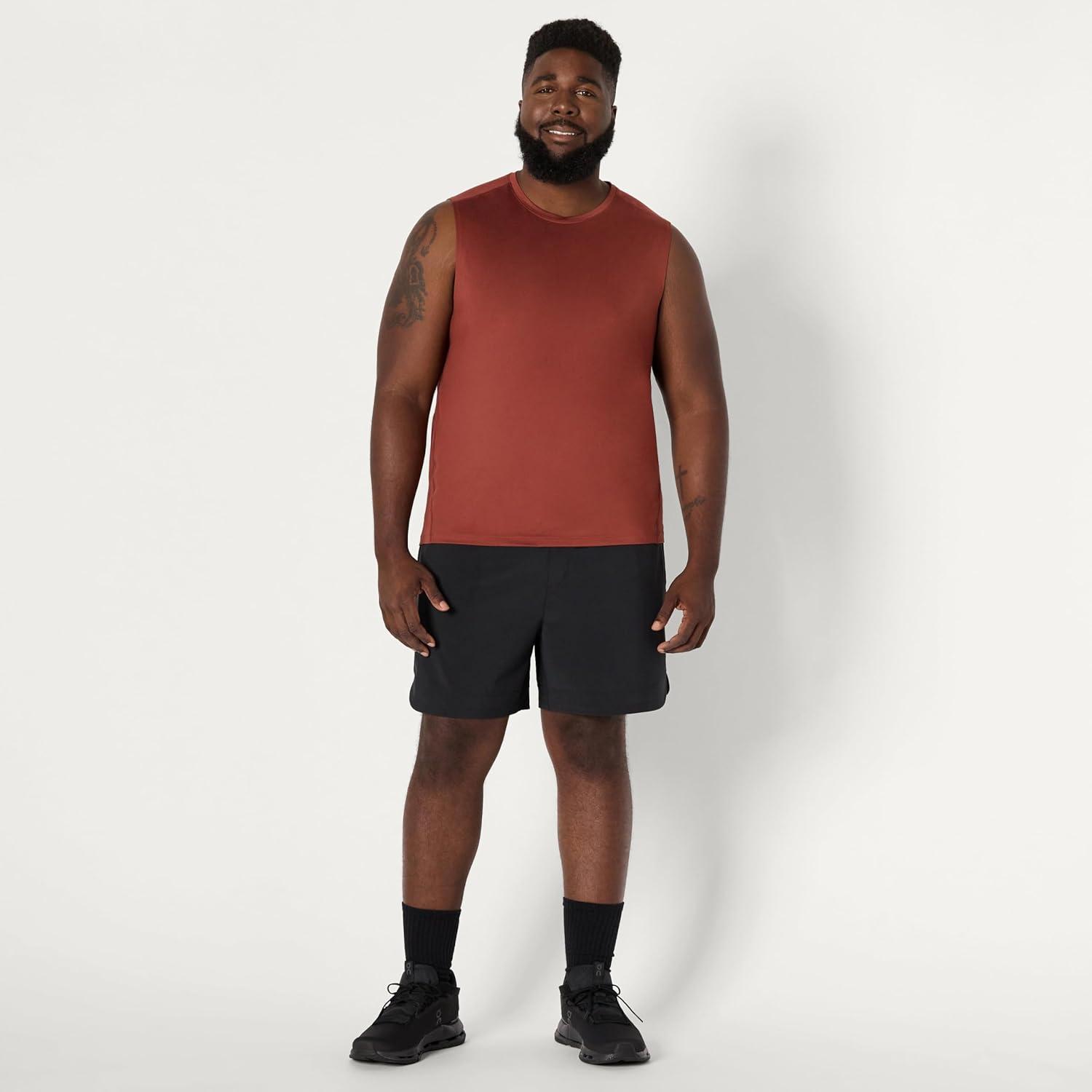 imageAmazon Essentials Mens Active Quick Dry Tech Stretch Lightweight Sleeveless Muscle Shirt MultipacksRich Chestnut Brown