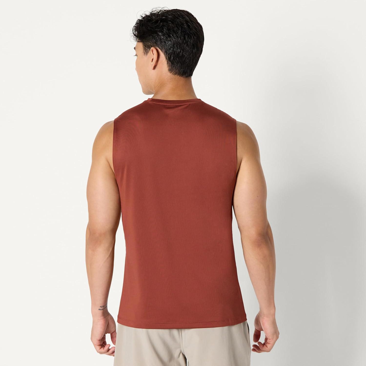imageAmazon Essentials Mens Active Quick Dry Tech Stretch Lightweight Sleeveless Muscle Shirt MultipacksRich Chestnut Brown