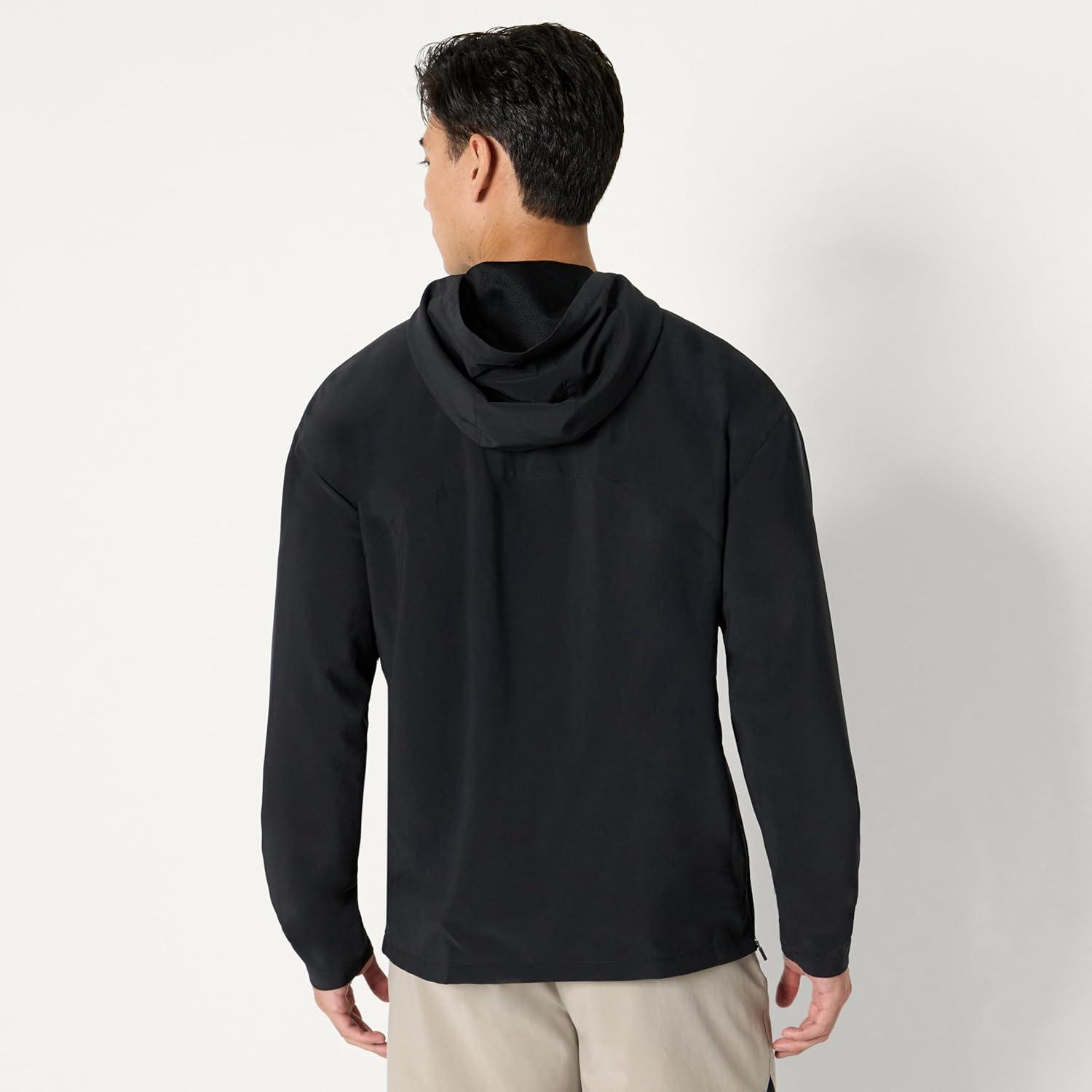 imageAmazon Essentials Mens Athletic Lightweight Stretch Woven Colorblock Anorak Hiking Running JacketBlack