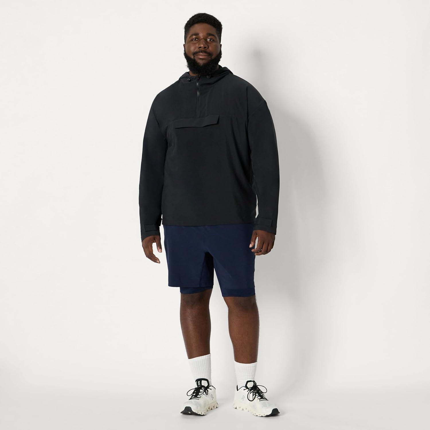 imageAmazon Essentials Mens Athletic Lightweight Stretch Woven Colorblock Anorak Hiking Running JacketBlack