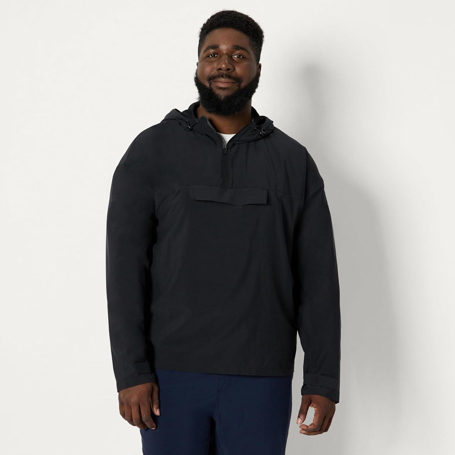 imageAmazon Essentials Mens Athletic Lightweight Stretch Woven Colorblock Anorak Hiking Running JacketBlack