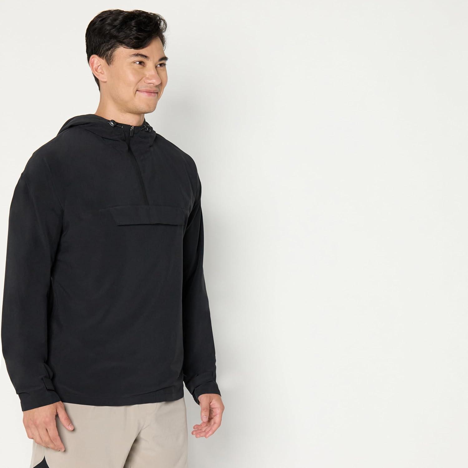 imageAmazon Essentials Mens Athletic Lightweight Stretch Woven Colorblock Anorak Hiking Running JacketBlack