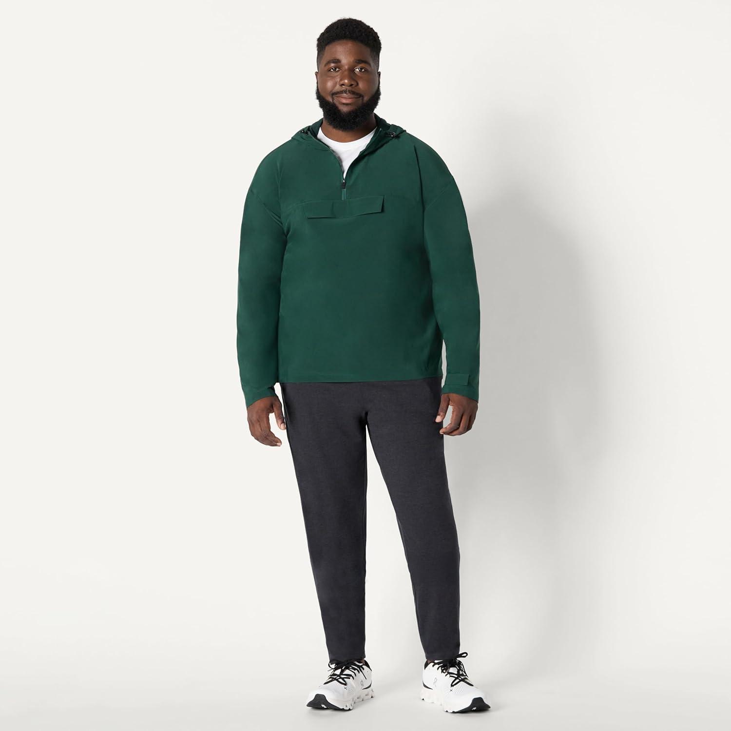 imageAmazon Essentials Mens Athletic Lightweight Stretch Woven Colorblock Anorak Hiking Running JacketDark Green