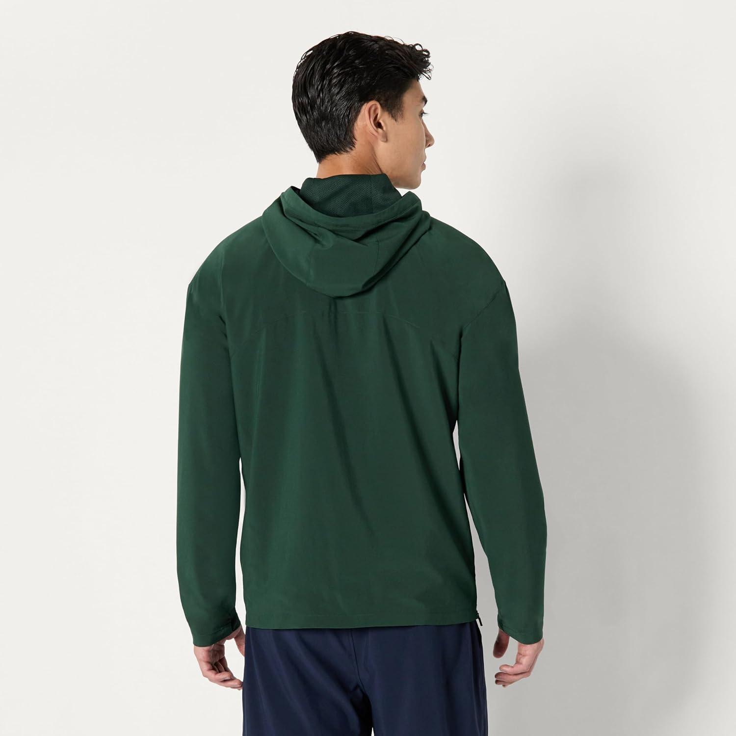 imageAmazon Essentials Mens Athletic Lightweight Stretch Woven Colorblock Anorak Hiking Running JacketDark Green