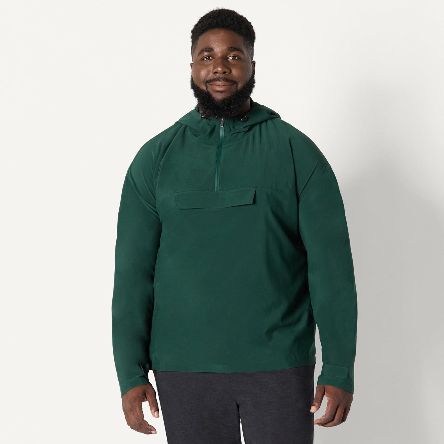 imageAmazon Essentials Mens Athletic Lightweight Stretch Woven Colorblock Anorak Hiking Running JacketDark Green