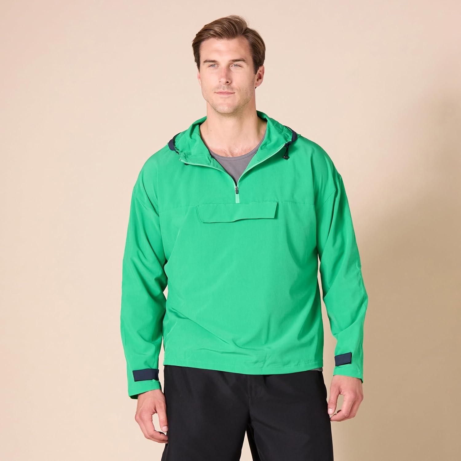 imageAmazon Essentials Mens Athletic Lightweight Stretch Woven Colorblock Anorak Hiking Running JacketGreen