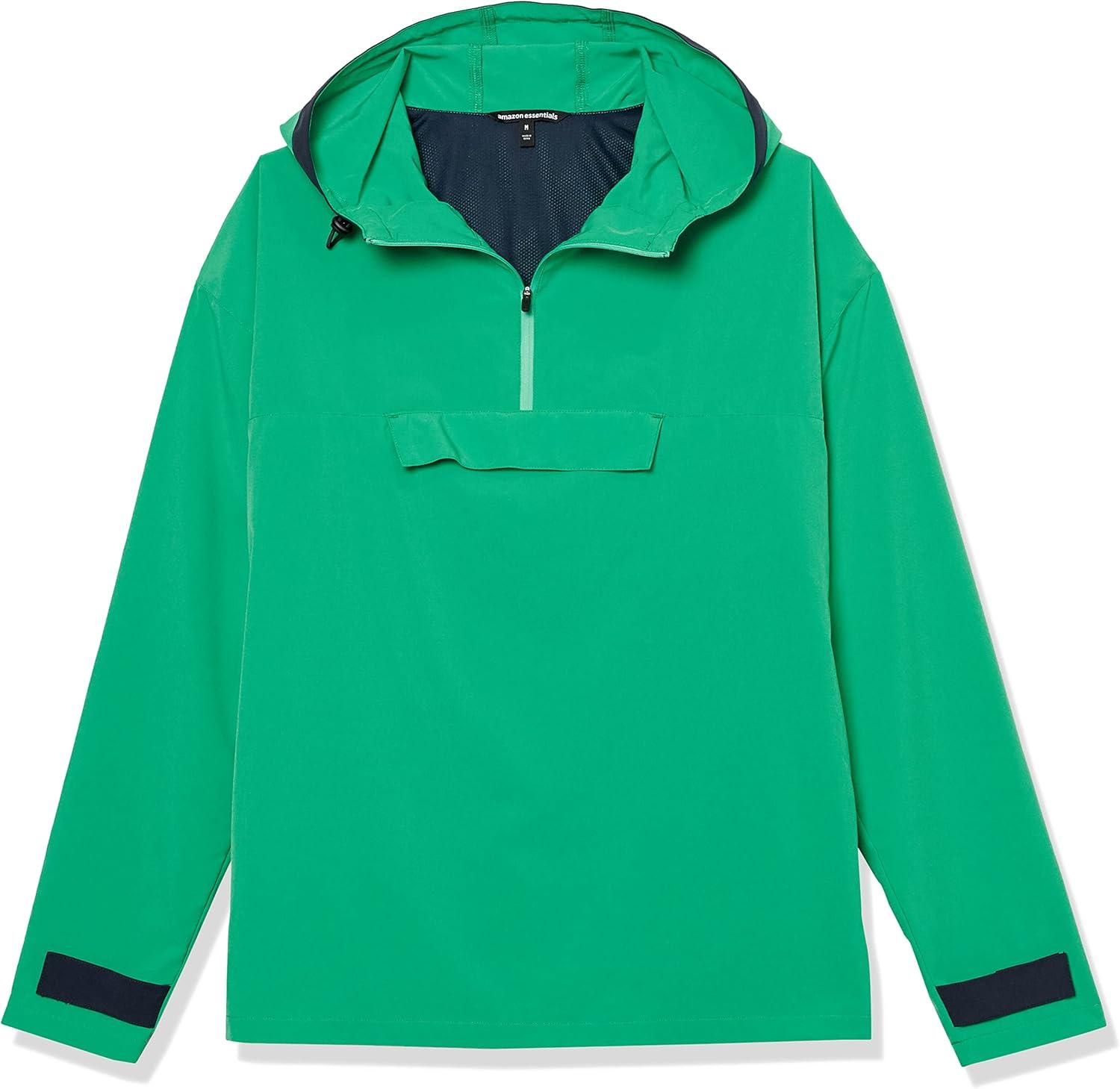 imageAmazon Essentials Mens Athletic Lightweight Stretch Woven Colorblock Anorak Hiking Running JacketGreen