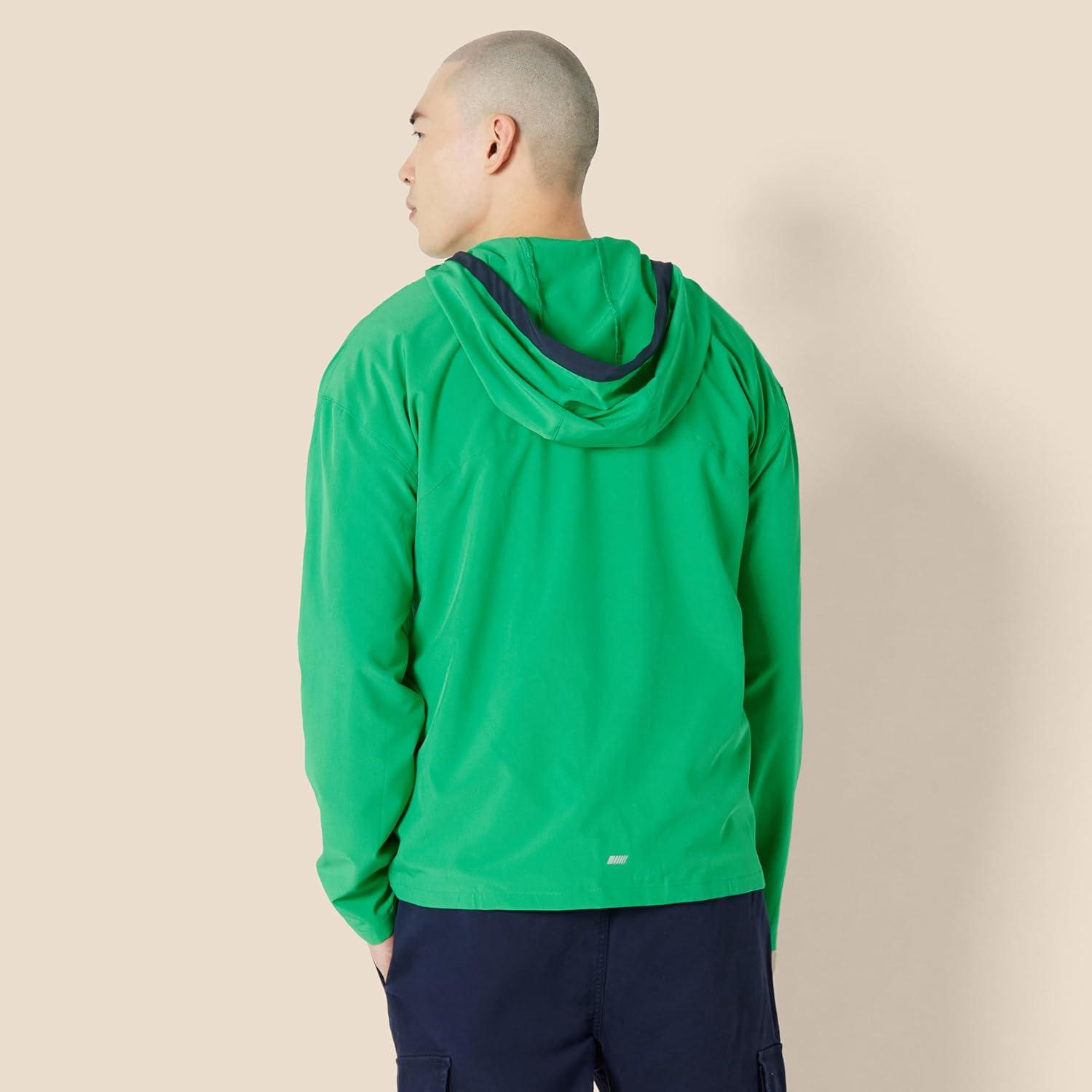 imageAmazon Essentials Mens Athletic Lightweight Stretch Woven Colorblock Anorak Hiking Running JacketGreen