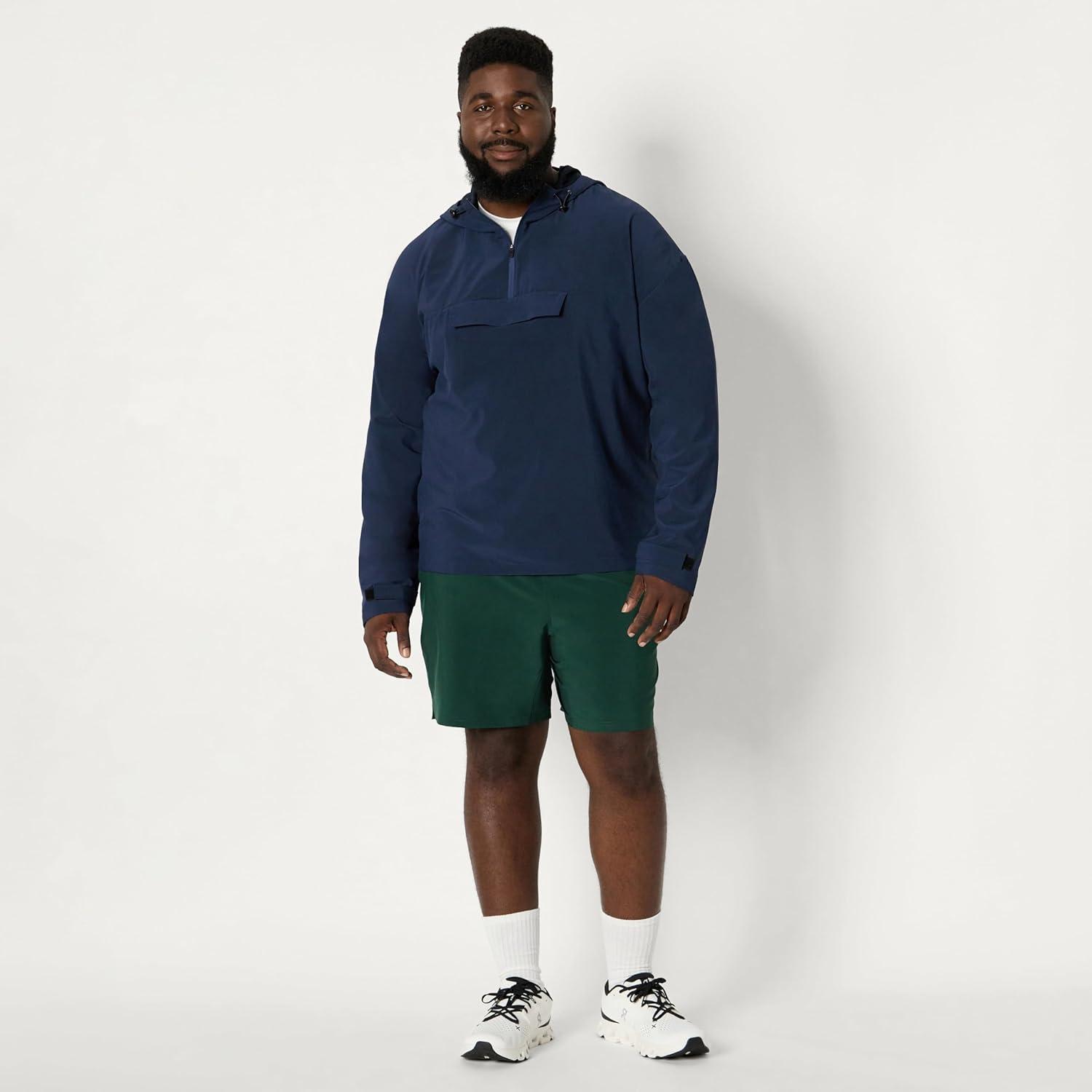 imageAmazon Essentials Mens Athletic Lightweight Stretch Woven Colorblock Anorak Hiking Running JacketNavy