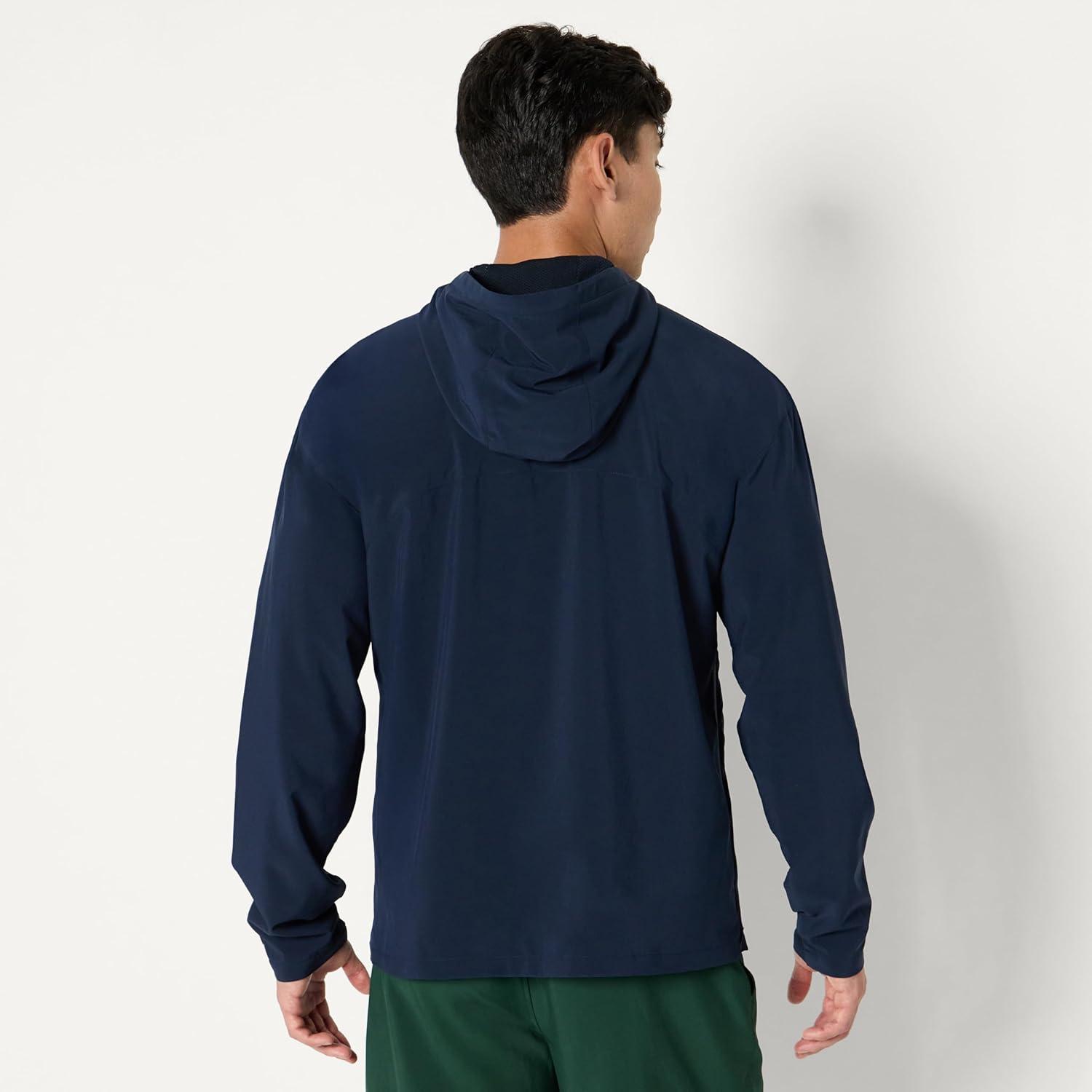 imageAmazon Essentials Mens Athletic Lightweight Stretch Woven Colorblock Anorak Hiking Running JacketNavy