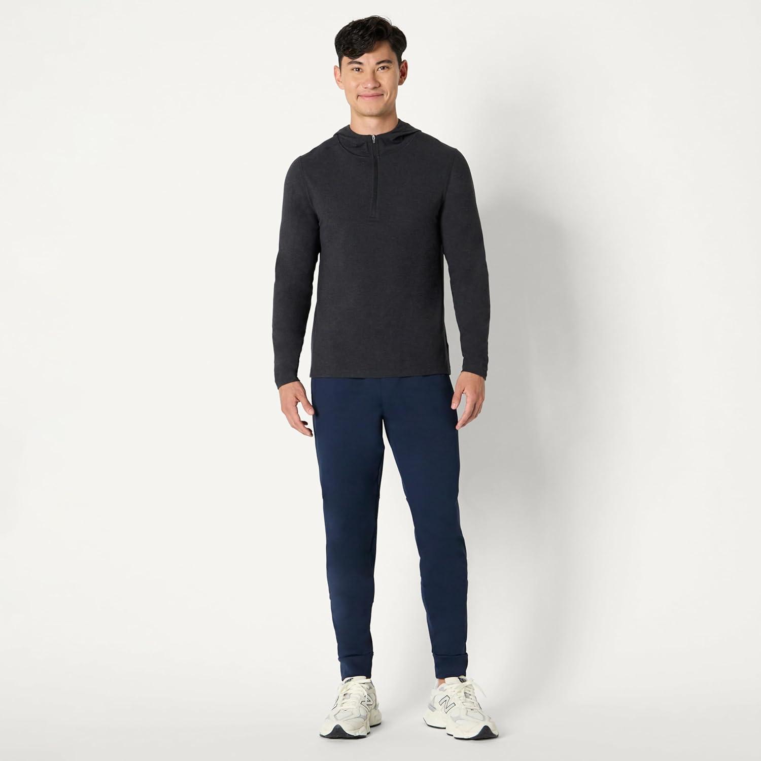 imageAmazon Essentials Mens Athletic Soft Performance Lightweight QuarterZip Hoodie Long Sleeve Workout TopSpace Dye Black