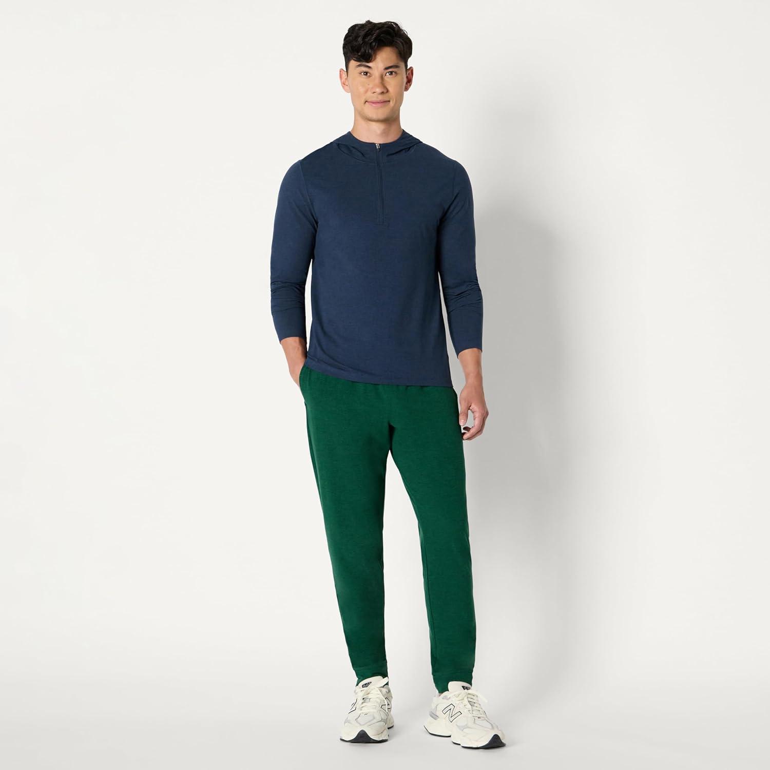 imageAmazon Essentials Mens Athletic Soft Performance Lightweight QuarterZip Hoodie Long Sleeve Workout TopSpace Dye Navy