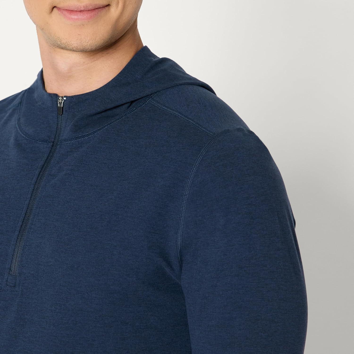 imageAmazon Essentials Mens Athletic Soft Performance Lightweight QuarterZip Hoodie Long Sleeve Workout TopSpace Dye Navy