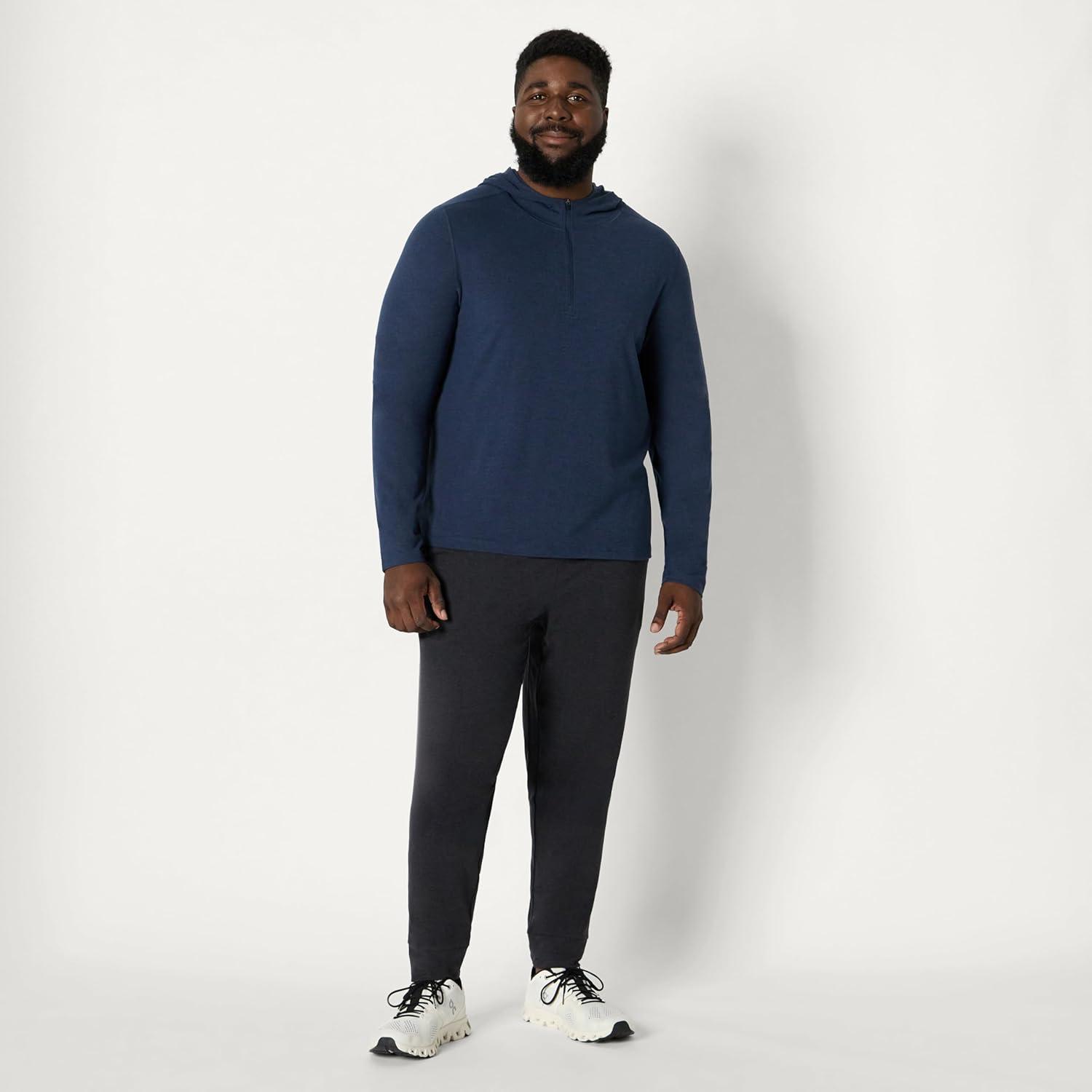 imageAmazon Essentials Mens Athletic Soft Performance Lightweight QuarterZip Hoodie Long Sleeve Workout TopSpace Dye Navy