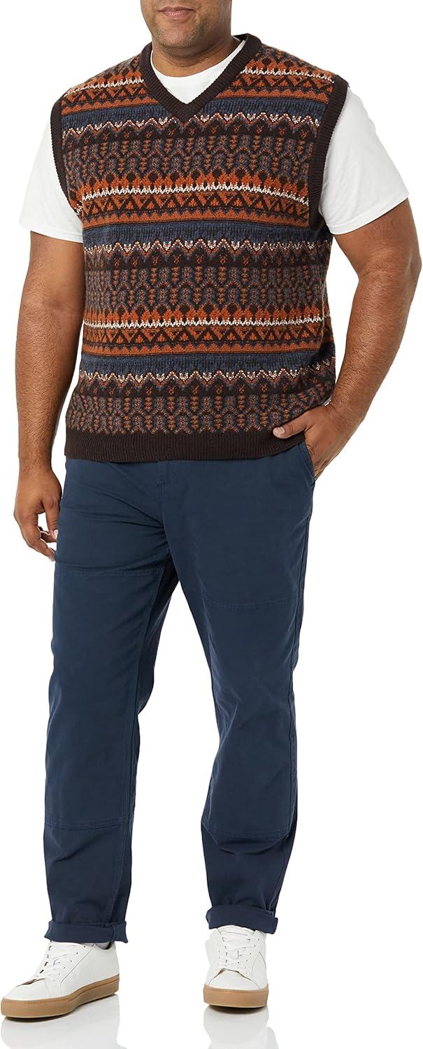 imageAmazon Essentials Mens Lambs Wool Sweater Vest Previously GoodthreadsDeep Brown Fair Isle