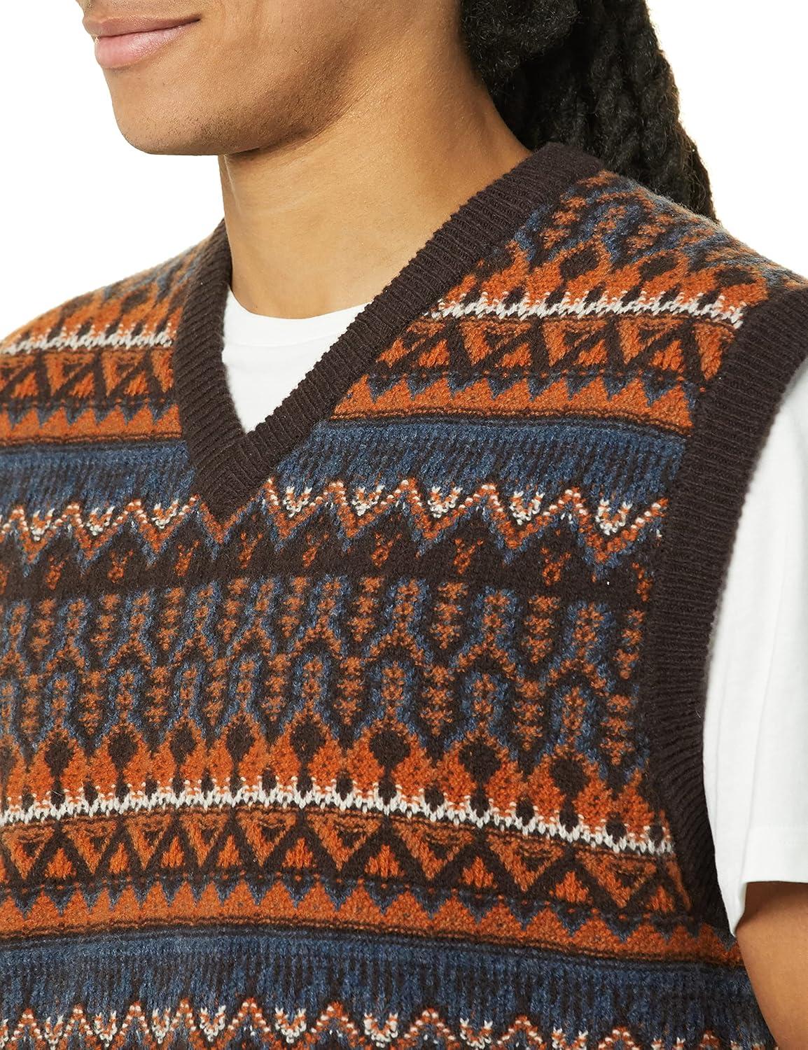 imageAmazon Essentials Mens Lambs Wool Sweater Vest Previously GoodthreadsDeep Brown Fair Isle