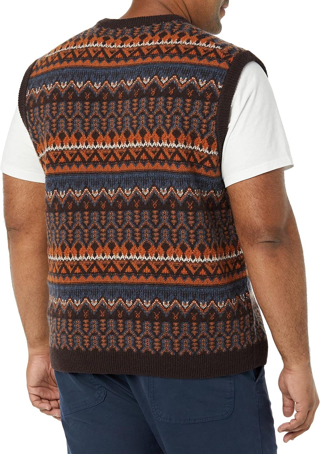 imageAmazon Essentials Mens Lambs Wool Sweater Vest Previously GoodthreadsDeep Brown Fair Isle
